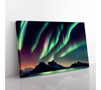 Northern Lights Watercolour Vol.6 Canvas Wall Art Print Ready to Hang, Framed Picture for Living Room Bedroom Home Office Décor, 76x50 cm (30x20 Inch)