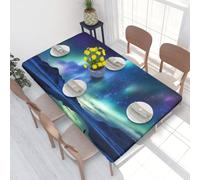 Northern Lights Waterproof Square Table Cover Elastic Fitted Tablecloth Oil Proof Table Protector For 4ft Table