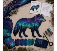 Northern Lights Wildlife DIY Patchwork Kit, Fabric Needlecraft Art, DIY Northern Lights Patchwork Sewing Kit, Unique Gift for Craft Lovers (Style C)