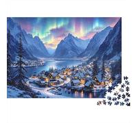 Northern Lights Winter Mountain Village 1000 Piece Jigsaw Puzzle for Adults Relaxing Puzzle Game Home Decoration 52x38cm/1000pcs