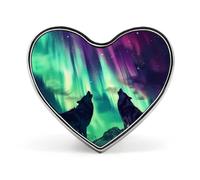 Northern Lights Wolf Badge Heart Shape Cute Brooch Pins Button Badges for Backpack Jackets Hats Decor