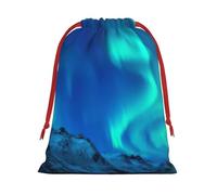 Northern Lights1 Print Christmas Drawstring Gift Bags, Xmas Holiday Fabric Gift Wrapping Bag For Party, Size-L