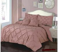 Northern Luxe 3 in 1 Pintuck Duvet Cover Soft Bedding Set with Fitted Sheet & Pillow Cases Hybrid of Natural Cotton & Virgin Polyester - Hand Stitch Bedding Available in (Double, Soft Dusky Pink)