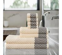 Northern Luxe 8 Piece Towel Bale Set - 600 GSM Egyptian Cotton, Ultra Soft, Absorbent & Durable Terry Towels for Face, Hand & Bath Towel (Zig Zag Cream, Bale of 8)
