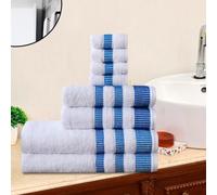 Northern Luxe 8 Piece Towel Bale Set - 600 GSM Egyptian Cotton, Ultra Soft, Absorbent & Durable Terry Towels for Face, Hand & Bath Towel (LA Border Ocean Blue White, Bale of 8)