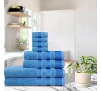 Northern Luxe 8 Piece Towel Bale Set - 600 GSM Egyptian Cotton, Ultra Soft, Absorbent & Durable Terry Towels for Face, Hand & Bath Towel (LA Border Ocean Blue, Bale of 8)