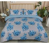 Northern Luxe Blue Flowers Printed Double Duvet Cover Set - Thermal Flannelette Brushed Cotton - Laila Teal Bedding Set with Pillowcases - Warm, Cosy, Comfortable & Soft Bed Quilt Cover Set