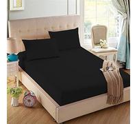Northern Luxe Brushed Cotton Thermal Flannelette Black Double Fitted Sheet with Pair of Pillowcases - Comfortable, Shrinkage & Fade Resistant - Extra Deep Bed Sheet 32cm
