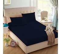 Northern Luxe Brushed Cotton Thermal Flannelette Navy Double Fitted Sheet with Pair of Pillowcases - Comfortable, Shrinkage & Fade Resistant - Extra Deep Bed Sheet 32cm