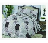 Northern Luxe Patchwork Vintage Reversible Bedspread, 3 Piece Quilt Bed Comfort Set 2021 (Luciana Silver-Grey, Double)