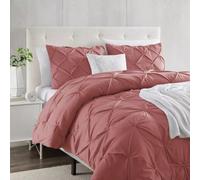 Northern Luxe Pintuck Duvet Cover Set with Pillowcases Pinch Pleat Bedding Soft PolyCotton Quilt Cover Lightweight, Breathable Hand Stitched Diamond Pintuck Design (Dusky Pink, Double)