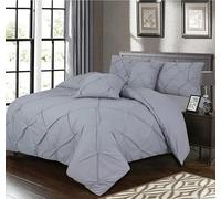 Northern Luxe Pintuck Duvet Cover with Pillowcases - Pinch Pleated Soft Bedding Set, Quilt Cover for Ultimate Comfort Top Notch Quality (Silver, Double - Duvet Cover + Fitted Sheet)