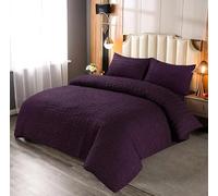 Northern Luxe Seersucker Polycotton Duvet Set - Bedding Duvet Cover Set for All Season Elegant Textured Bedding with 1 Duvet Cover & 2 Pillowcases, Easy Care, (Purple, Double)