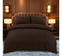 Northern Luxe Seersucker Polycotton Duvet Set - Bedding Duvet Cover Set for All Season Elegant Textured Bedding with 1 Duvet Cover & 2 Pillowcases, Easy Care, (Brown, Single)