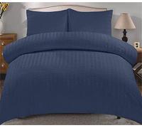 Northern Luxe Seersucker Stripe Duvet Quilt Cover with Pillows Polycotton Luxury Easy Care Soft Bedding Set white (Navy Blue, Super King)