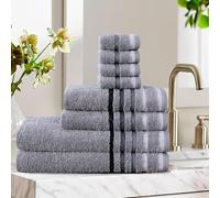 Northern Luxe - Towels - Bale Set of 8-100% Egyptian Woven Cotton - 600 GSM Thread Count -Super Soft Plush and Fluffy - Highly Absorbent Quick Dry - Machine Washable (Silver (Stripe Border))