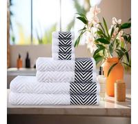 Northern Luxe - Towels - Bale Set of 8-100% Egyptian Woven Cotton - 600 GSM Thread Count -Super Soft Plush and Fluffy - Highly Absorbent Quick Dry - Machine Washable (White (Zig Zag))
