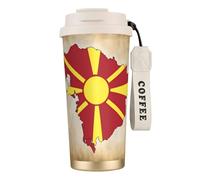 Northern Macedonia Flag Map 316 Stainless Steel Insulated Coffee Mug Vacuum Cup With Leak Proof Lid, Keep Hot Or Cold