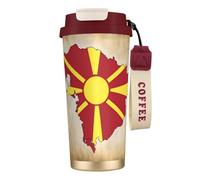 Northern Macedonia Flag Map 316 Stainless Steel Insulated Coffee Mug Vacuum Cup With Leak Proof Lid, Keep Hot Or Cold