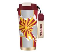 Northern Macedonia Flag Map 316 Stainless Steel Insulated Coffee Mug Vacuum Cup With Leak Proof Lid, Keep Hot Or Cold