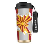 Northern Macedonia Flag Map 316 Stainless Steel Insulated Coffee Mug Vacuum Cup With Leak Proof Lid, Keep Hot Or Cold
