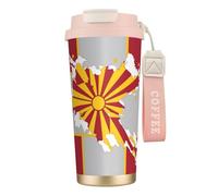 Northern Macedonia Flag Map 316 Stainless Steel Insulated Coffee Mug Vacuum Cup With Leak Proof Lid, Keep Hot Or Cold