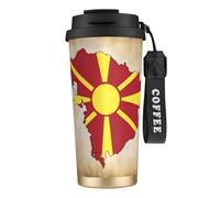 Northern Macedonia Flag Map 316 Stainless Steel Insulated Coffee Mug Vacuum Cup With Leak Proof Lid, Keep Hot Or Cold