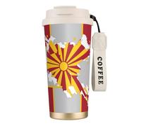 Northern Macedonia Flag Map 316 Stainless Steel Insulated Coffee Mug Vacuum Cup With Leak Proof Lid, Keep Hot Or Cold