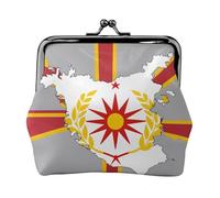 Northern Macedonia flag map01 small makeup bag for purse,kiss lock bank card storage bag retro compact multifunctional change bag, Black, One Size, Art Deco