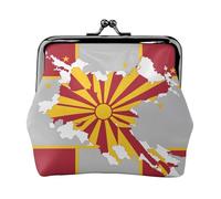 Northern Macedonia flag map02 small makeup bag for purse,kiss lock bank card storage bag retro compact multifunctional change bag, Black, One Size, Art Deco