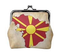 Northern Macedonia flag map03 small makeup bag for purse,kiss lock bank card storage bag retro compact multifunctional change bag, Black, One Size, Art Deco