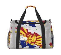 Northern Macedonia flag map04 print Travel Duffle Bag Gym Bag for Women,Puffer Tote Bag,Weekender Overnight Bag Organizer, Black, One Size