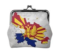 Northern Macedonia flag map04 small makeup bag for purse,kiss lock bank card storage bag retro compact multifunctional change bag, Black, One Size, Art Deco