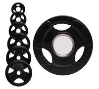 Olympic Weight Plate Tri Grip Disc Rubber Coated Cast Iron Weights Plate Set Solid Lifting Plates 3 Handles Portable Vinyl for Deadlift Barbell Dumbbell Bars Strength Training Home Gym Fitness Workout
