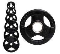 Olympic Weight Plate Tri Grip Disc Rubber Coated Cast Iron Weights Plate Set Solid Lifting Plates 3 Handles Portable Vinyl for Deadlift Barbell Dumbbell Bars Strength Training Home Gym Fitness Workout