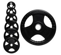Olympic Weight Plate Tri Grip Disc Rubber Coated Cast Iron Weights Plate Set Solid Lifting Plates 3 Handles Portable Vinyl for Deadlift Barbell Dumbbell Bars Strength Training Home Gym Fitness Workout