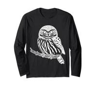 Northern Pygmy-Owl Line Art Bird Drawing Long Sleeve T-Shirt