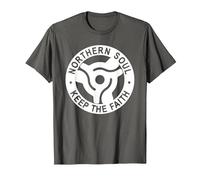 Northern Soul Badges 45 Single Manchester, Blackpool, Stoke T-Shirt, Men, Asphalt Grey, Medium