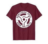Northern Soul Badges 45 Single Manchester, Blackpool, Stoke T-Shirt, Men, Burgundy, XX-Large