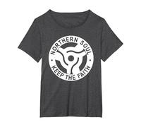 Northern Soul Badges 45 Single Manchester, Blackpool, Stoke T-Shirt, Women's Plus, Dark Heather Grey, 3X