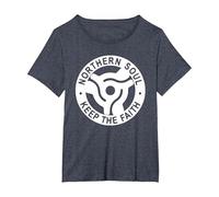 Northern Soul Badges 45 Single Manchester, Blackpool, Stoke T-Shirt, Women's Plus, Heather Blue, 4X