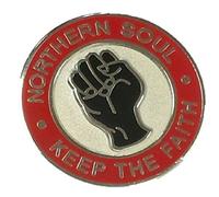 Northern Soul Keep The Faith Circle Enamel Pin Badge Red/Silver 2.25cm x 2.25cm