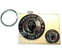 Northern Soul Keep The Faith Fist Badge & Keyring MOD Metal Enamel Set