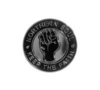 Northern Soul Music Biker Metal Enamel Pin Badge - "Keep the Faith" Raised Fist Design Round 1.9 x 1.9 cm - Retro Mod Subculture Accessory