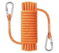 NorthPada 10 mm x 20 Meters Static Nylon Heavy Duty Outdoor Climbing Rope for Knotting Practice, Arborist Tree Work, Marine Anchor Boat, Rappelling Emergency, Swing Orange with Hook