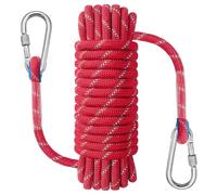 NorthPada 10mm x 20 Meters Static Nylon Heavy Duty Outdoor Climbing Rope for Knotting Practice, Arborist Tree Work, Marine Anchor Boat, Rappelling Emergency, Swing Red with Hook