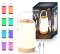 Northpoint LED Battery Lantern for Indoor and Outdoor Use with Dimmer Rotary Switch Warm White RGB Sound Sensor Light Effects Wood Look