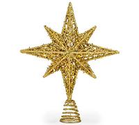 NorthPoleXpress 8 Inch Gold Glitter Star Bethlehem Christmas Tree Topper | Christmas Star Tree Topper | Rustic Tree Toppers | 3-6 ft Trees