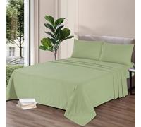 Northren Luxe Extra Deep Thermal Flannelette Fitted & Flat Sheet 100% Brushed Cotton - 32cm/13 inch Super Soft, Cozy, and Warm Bedding (Sage Green, Double Flat Sheet)