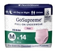 NorthShore GoSupreme Overnight Incontinence Underwear 8-Hour Pullup Style Medium 14 Count Bag Pink 30-40 inches Unisex Adult Diapers